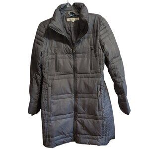 Kenneth Cole New York Puffer Jacket Gray Full Zipper Down Long Quilted Pockets
